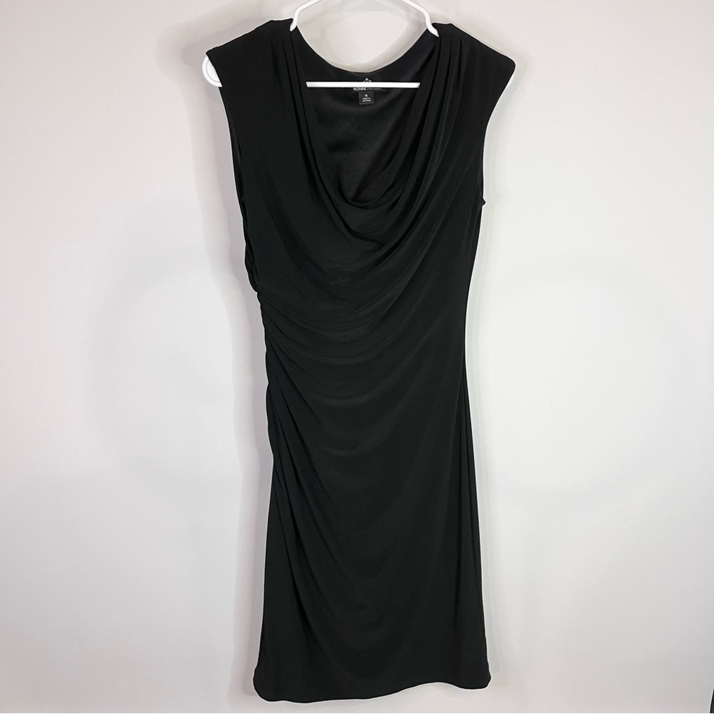 RONNI NICOLE Solid Black Cowl Neck Sheath Dress 6 LBD - Picture 8 of 11